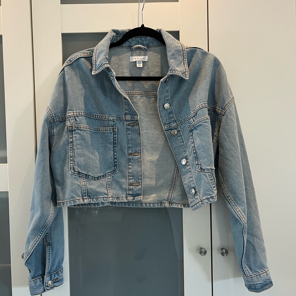 Topshop Puff Sleeve Crop Denim Jacket